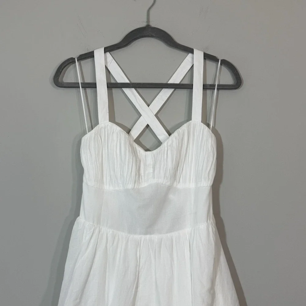 Abercrombie & Fitch COTTON Tiered White Maxi Dress Sz M Smocked Bodice Wedding